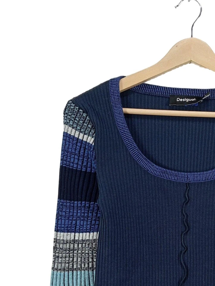 DESIGUAL Pull en maille fine Dames Pull T EU 38 bleu style décontracté - Photo 3/4