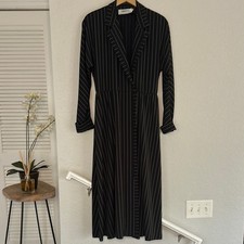 Vintage Chetta B Sherrie Bloom Menswear Pinstripe Dress Collared Wrap Midi Boss