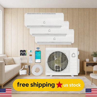 3 Zone Mini Split 35000 BTU Air Conditioner & Heater 12K+18K+18K 19 SEER2