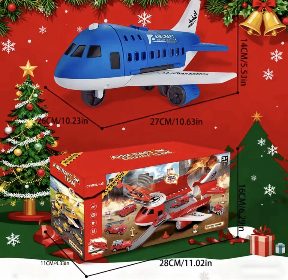 Новая модель самолета-трансформера с местом для хранения 3 игрушечных автомобиля + 1 мини-самолет рождественский детский - Изображение 3 из 4