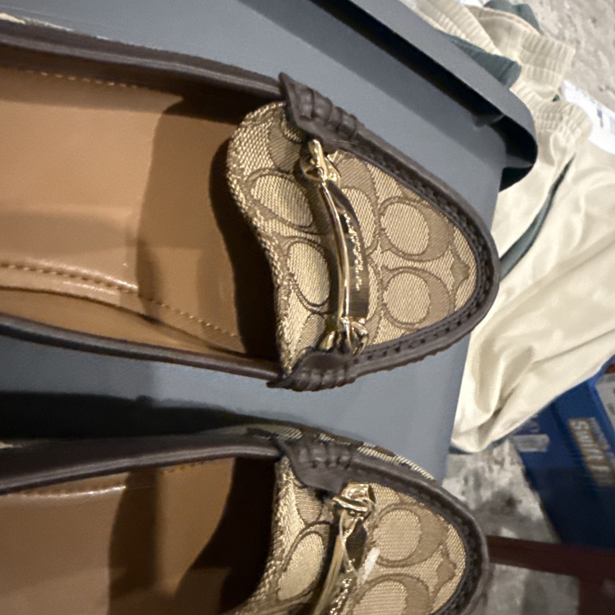 New Coach Signature Logo Jacquard Loafer Flats Brown Women's Slip