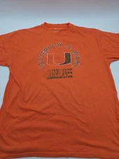 Miami Hurricanes J America T-Shirt Men 2XL Orange Football Graphic Tee.#38808