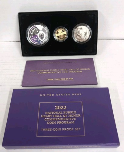 2022 National Purple Heart Honor 3 Coin GOLD & SILVER Proof Set  OGP/COA PH1 - Picture 1 of 6