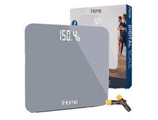 iHome Fit Digital Bathroom Scale Gray Tempered Glass LED Display Anti Skid