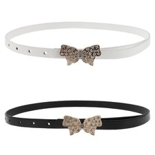 2 Pcs Girls Retro Belt Little Children's Skinny Belts Rhinestone Buckle