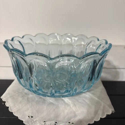 Vintage Anchor Hocking "Fairfield" Ice Blue  9 inch Pressed Glass Bowl  1976