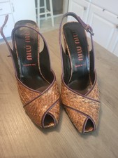 Vintage Miu Miu light brown snakeskin peep toe high block heels slingbacks 38
