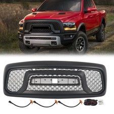 For Ram Dodge 1500 2002-2005 Matte Black Front Bumper Grille Grill W Led Lights