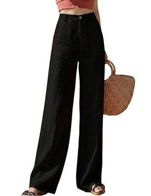 Womens Casual High Waisted Wide Leg Pants Button Up Straight Leg Trousers
