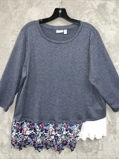 Logo Lounge Lori Goldstein Top Women’s XL Blue Mixed Media Pockets Artsy