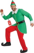 Men s Christmas Elf Costume  Hat Adult Buddy Santa s Helper Xmas Elf Suit M-XL