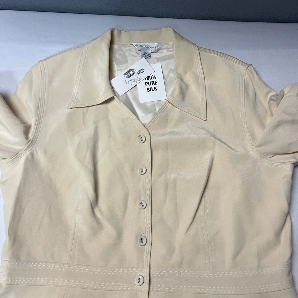 Chaqueta Blazer Casual Esquina Vintage 100% Seda Botón Frontal Talla 16 Crema Madura Foto 4 de 4