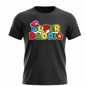 Maglietta Nera Festa del Papà SUPER DADDI Idea Regalo Originale T-Shirt Uomo