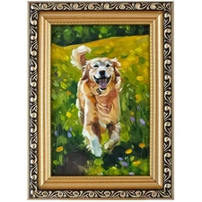 Original Oil Painting Golden Retriever Dog Framed Art Animal Pet Portrait 4x6