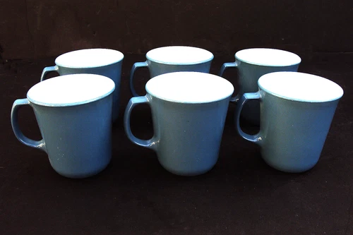 6 Vintage Pyrex Milk Glass Cornflower Blue Coffee Tea Mugs Cups Made in USA