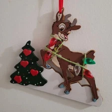 VTG Kurt S. Adler Wooden Rudolph & Christmas Holiday Ornament R.L. May Co. 1988