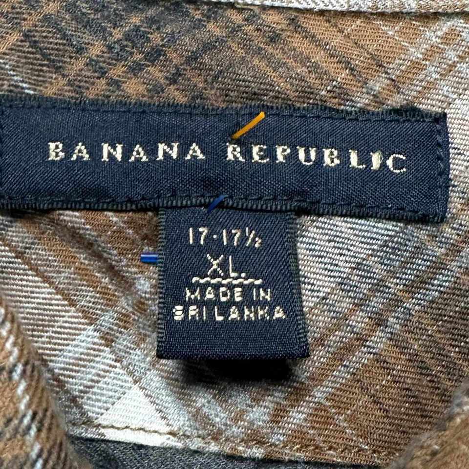 Camisa de Vestir Banana Republic Adulto XL 17-17.5 Marrón Blanco A Cuadros Abotonada Para Hombres Foto 4 de 4