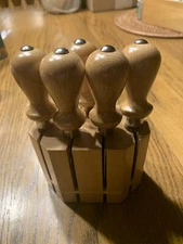 Maniago Italy 5 Stainless Knives- Wood Block Cheese Meat Tray Charcuterie Board