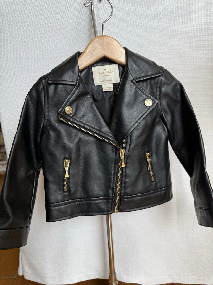 KATE SPADE toddler girl moto biker Faux Leather jacket sz 2 - Image 2 of 4