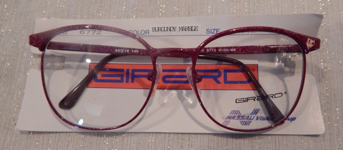 ダイヤモンド Vintage P3 GIRARD 6772 Burgundy Marble 54/18 Eyeglass Frame NOS