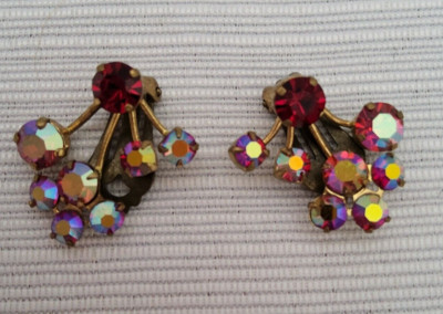 Vintage Triad Red Rhinestone Clip Earrings