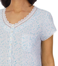 NWT Eileen West White/Aqua/Lilac FLORAL 35" Nightgown XS SOFT 100 COTTON KNIT