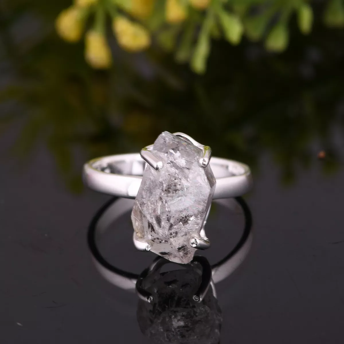 Raw Herkimer Diamond Statement Ring 925 Sterling Silver Ring