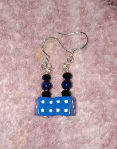 Blue White Casino Vegas Dice 925 Hook Earrings Cocktail Fashion Party Unisex New - Picture 1 of 1