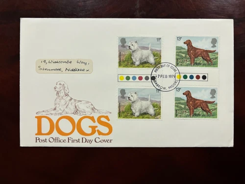 United Kingdom 1979 - Dogs FDC x 2 stamps pairs set Harrow, Middx.