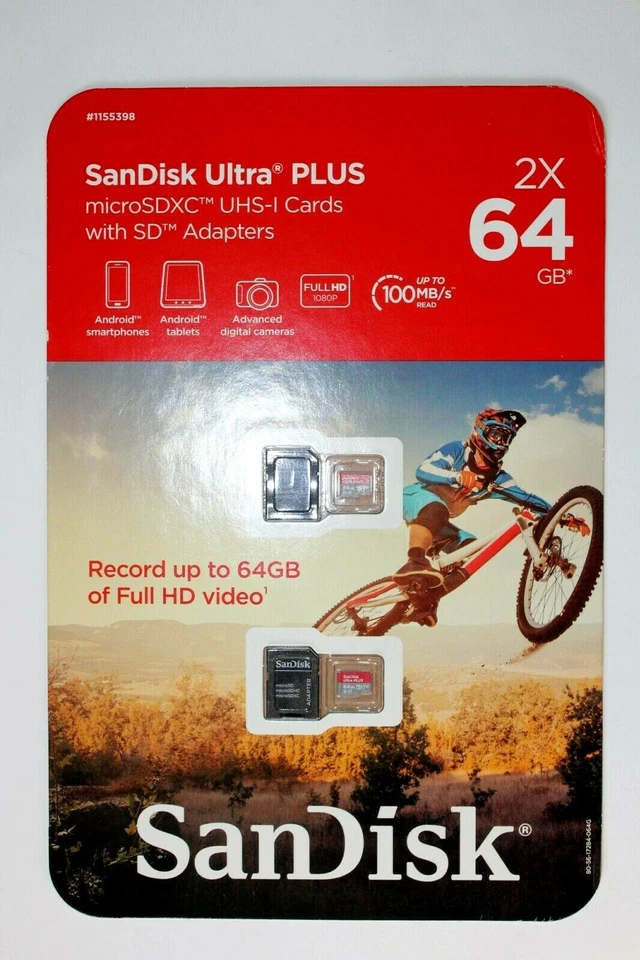 SanDisk Ultra Plus 64GB microSDXC UHS-I Card with SD Adapter (2 Pack of 64 GB) ( - Image 2 of 4