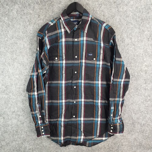Wrangler Shirt Mens Large Black Check Pearl Snap Long Sleeve Western 10857