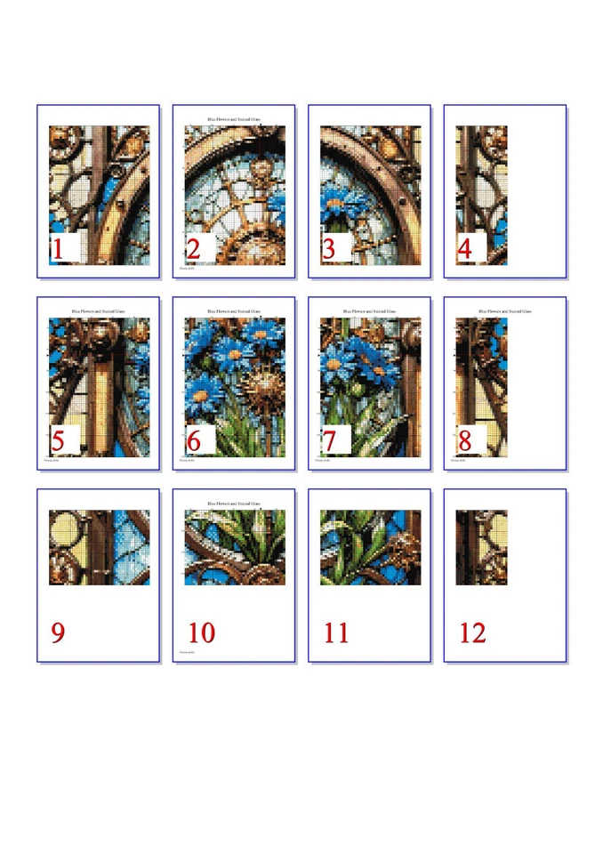 Blue flowers and stained glass, steampunk style. PatternKeeper compatible PDF - Image 3 of 4