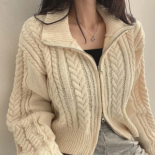 Chic Maglione Cashmere Cardigan con Zip Top Donna Autunno/Inverno Moda Wear - Foto 6 di 7