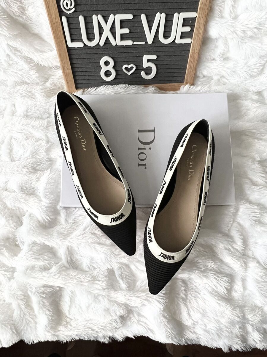 DIOR J'adior Black Embroidered Ribbon Fabric Ballerina Flats DIOR J'adior Black Embroidered Ribbon Fabric Ballerina Flats