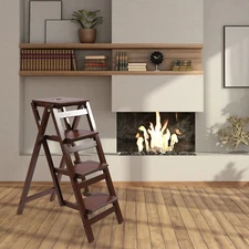 Retro 4-Step Ladder Stool Non-slip 220lbs Load-bearing Foldable 35.83" Height