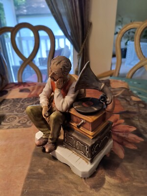 Italian Capodimonte Porcelain Statue Music Box - Old Man