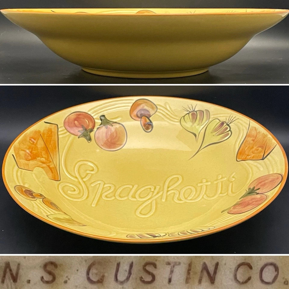 N.S. Cuenco para servir espaguetis redondo amarillo Gustin Co. 510 1972 hecho en EE. UU. 14" de diámetro Foto 2 de 4