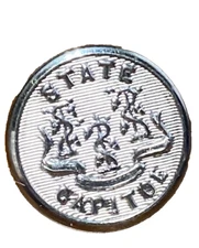 2 vintage Connecticut state capitol metal shank buttons Scovill MFG co Silver