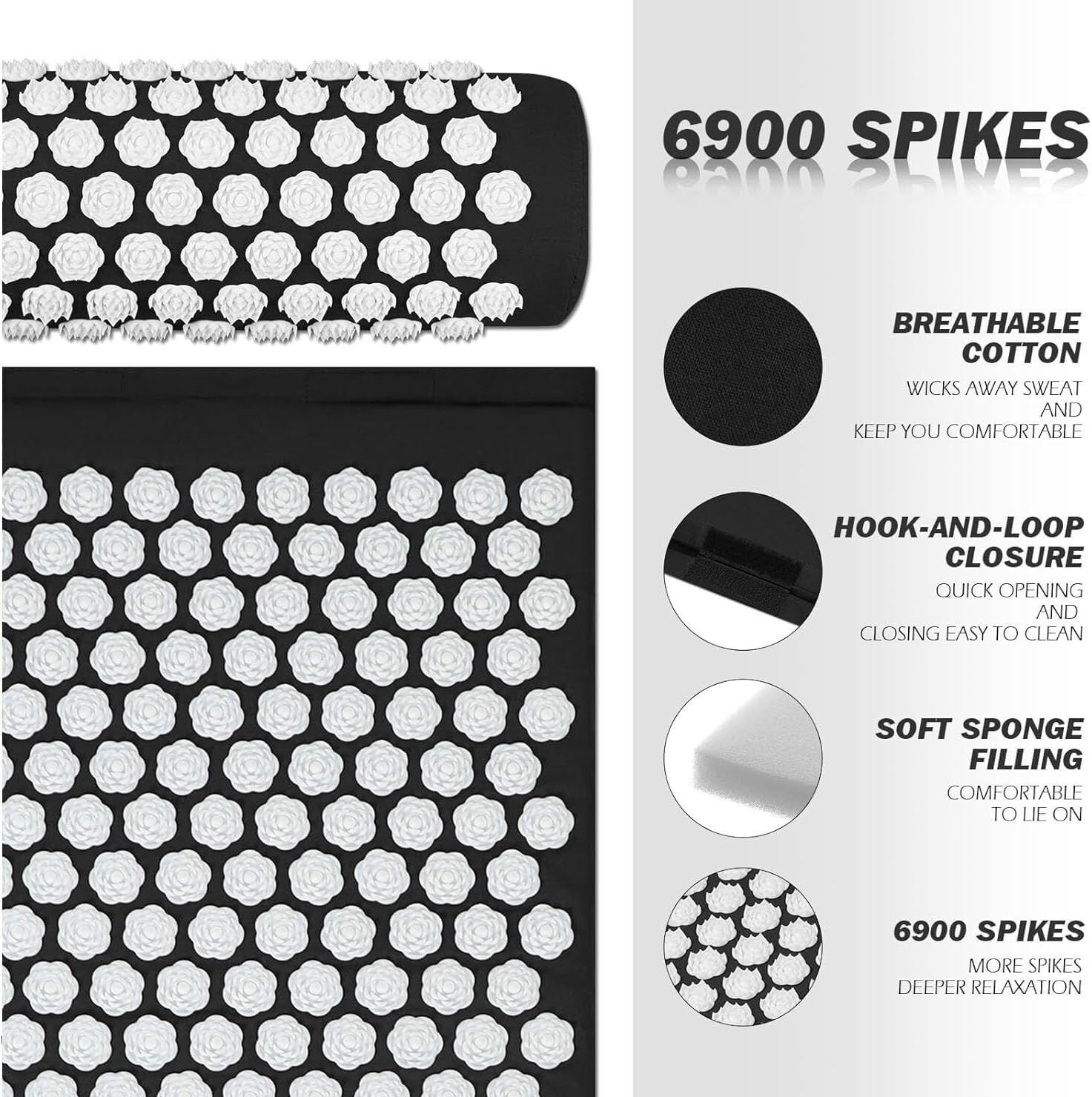 Acupressure Mat & Pillow Massage Set For Neck Back Acupuncture Point Nerve Pain