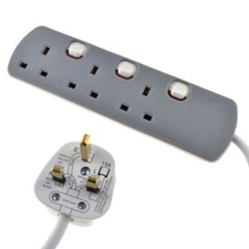 3-Gang 1 Meter Extension Cable with Individual On/Off Switches, Surge Protected