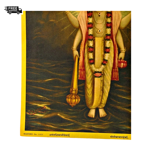 Rare Indian Mythological Raja Ravi Varma Re-print Art of Hindu God Shree Vishnu - Picture 8 of 9