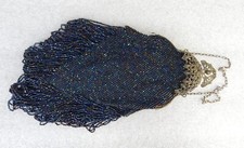 Antique French mesh micro beaded purse bag art nouveau Victorian blue tassled