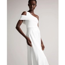 Ted Baker Women’s Ivena Asymmetric Knit Bodice White Satin Midi Dress Size 3