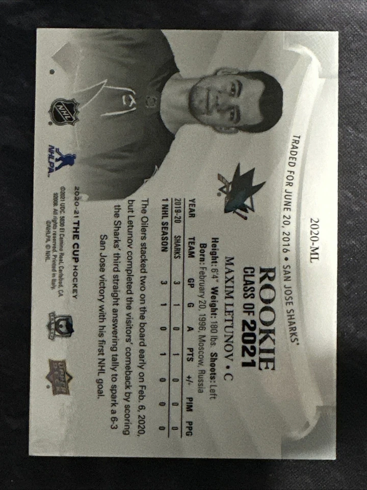2020-21 The Cup Rookie Class of 2021 2020-ML Maxim Letunov San Jose Sharks - Image 3 of 3