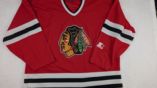 Vtg Chicago Blackhawks Hockey Jersey Starter Mens Large Red Stitched Blank NHL - Picture 2 of 13