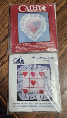 2 Vintage Cathy Needlecraft Candlewicking Kits ANTIQUE BLUEBIRD & TicTac Love