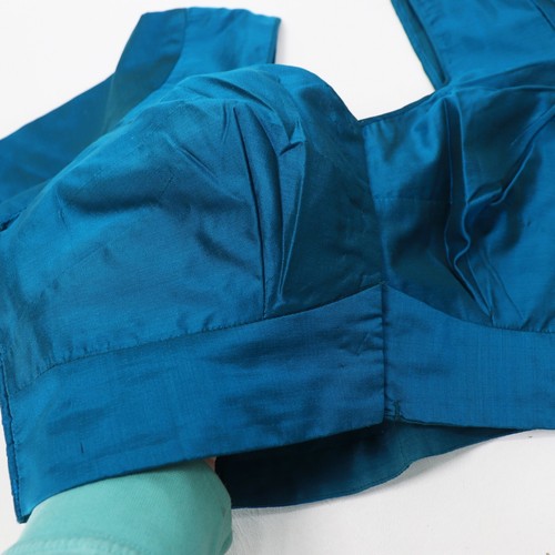 Indian Choli Crop Top Blouse Women M 8 10 Cerulean Blue Silk Festival Party Wear - Picture 4 of 11