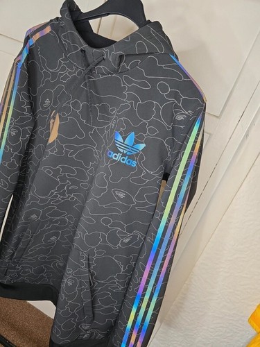 Adidas x BAPE Tech Hoodie - Large L - A Bathing Ape Black/Reflective Hoody RARE - Picture 12 of 16