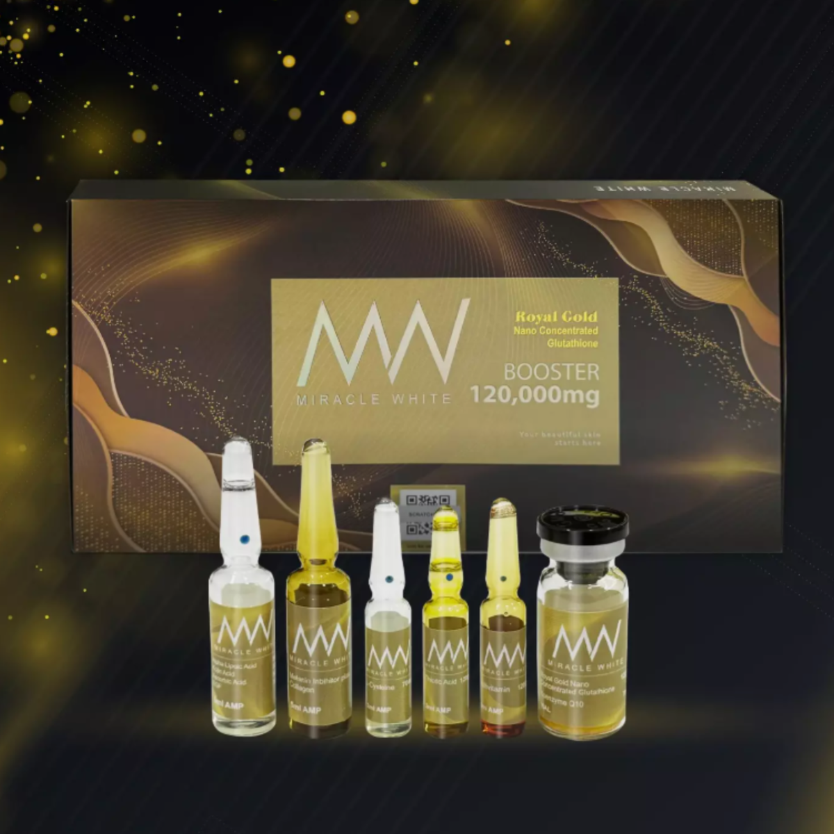 Lot De 6 Sérums Injectables Anti-âge Blanchissant Miracle White Royal Gold - Acide Hyaluronique, SPF5, Neuf