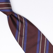 John G Hardy Mens Silk Cotton Necktie Navy Burgundy Blue Gray Stripe Weave Tie
